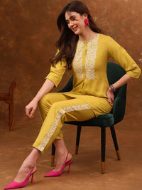 Anouk Yellow Embroidered Tunic & Trousers Co-Ords