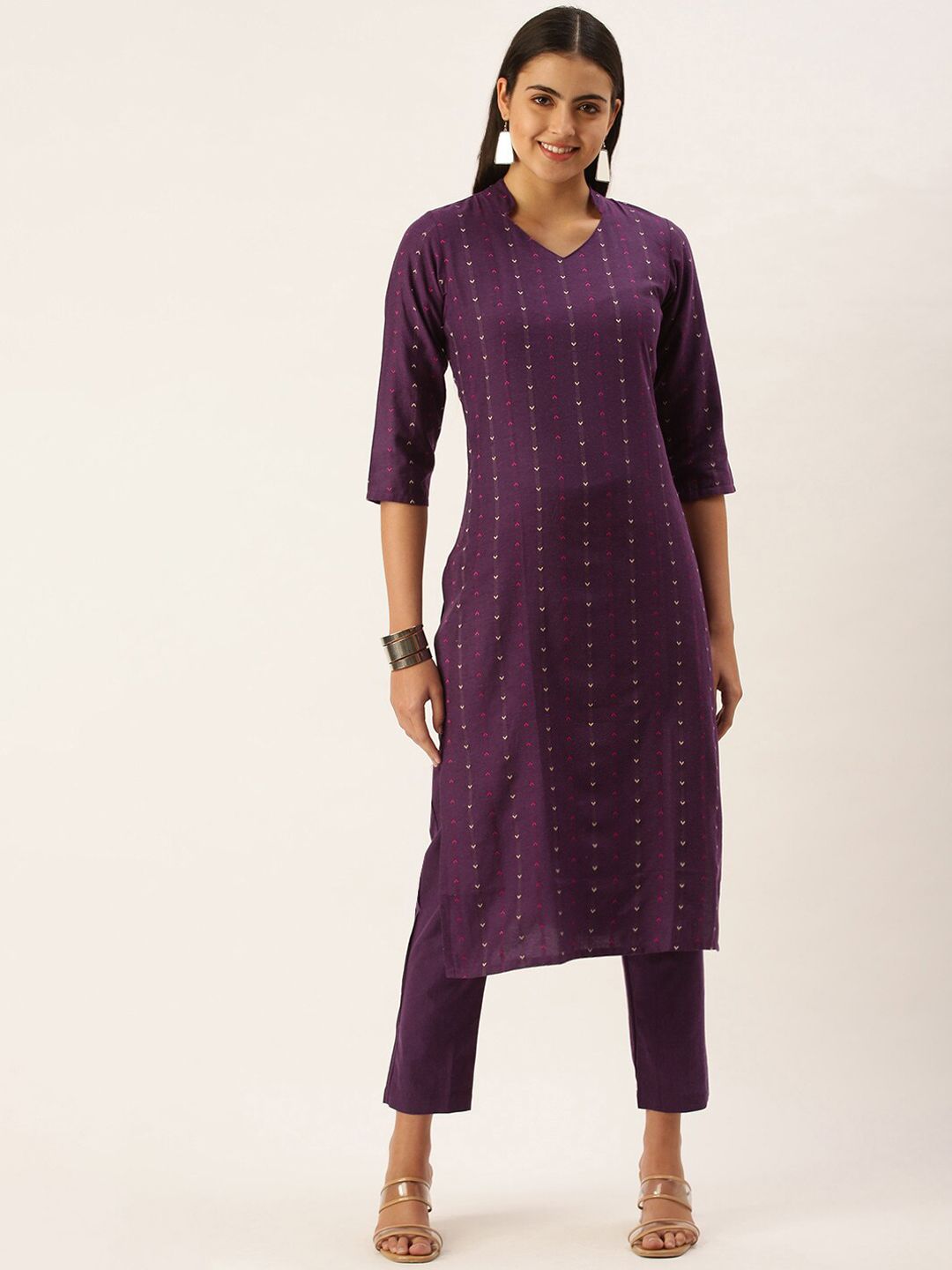 KALINI Geometric Printed Regular Kurta with Trousers