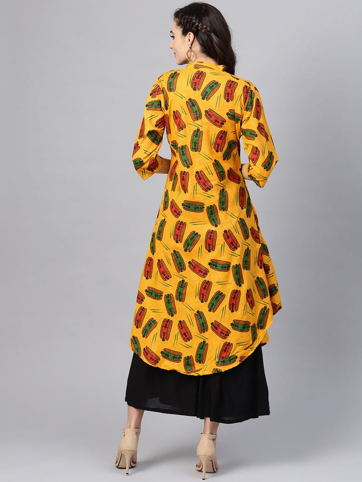 SOJANYA Kurta A-Line Bercetak Kuning & Merah