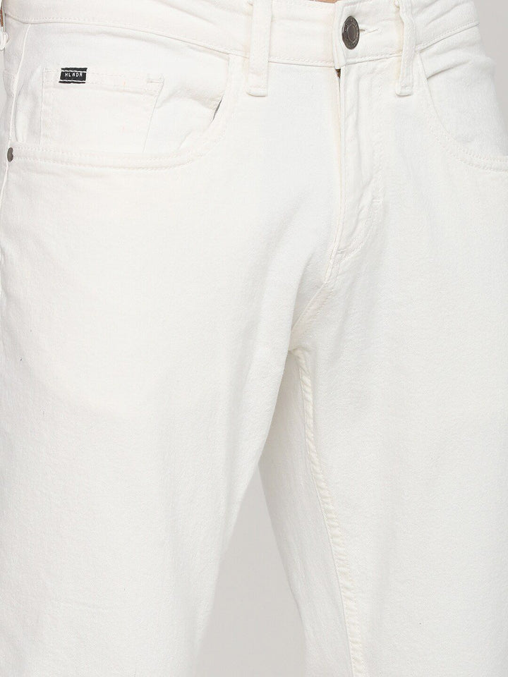 HIGHLANDER Men White Tapered Fit Mildly Distressed Stretchable Jeans