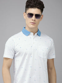 Park Avenue Checked & Geometric Printed Polo Collar Pure Cotton Slim Fit T-shirt