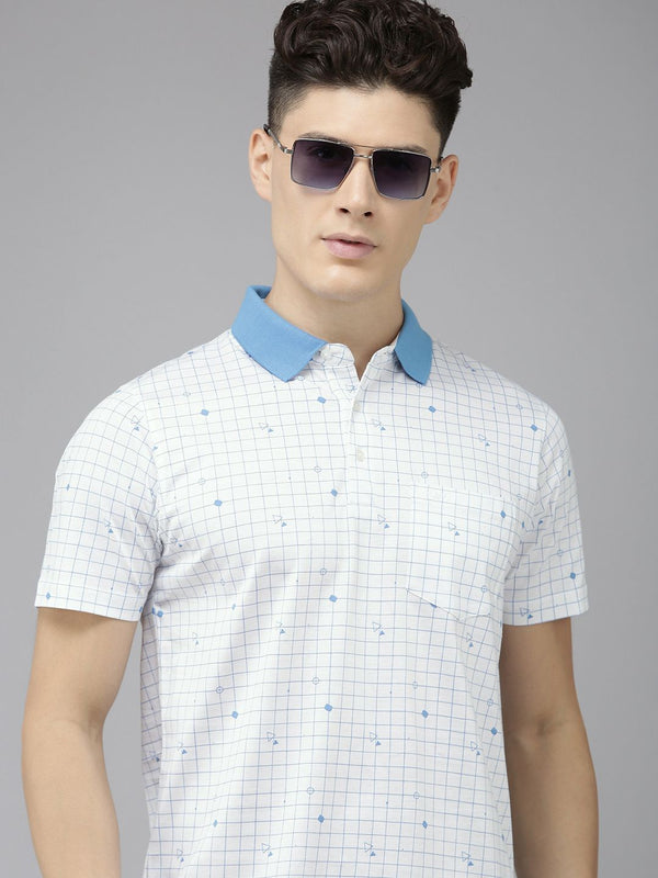 Park Avenue Checked & Geometric Printed Polo Collar Pure Cotton Slim Fit T-shirt