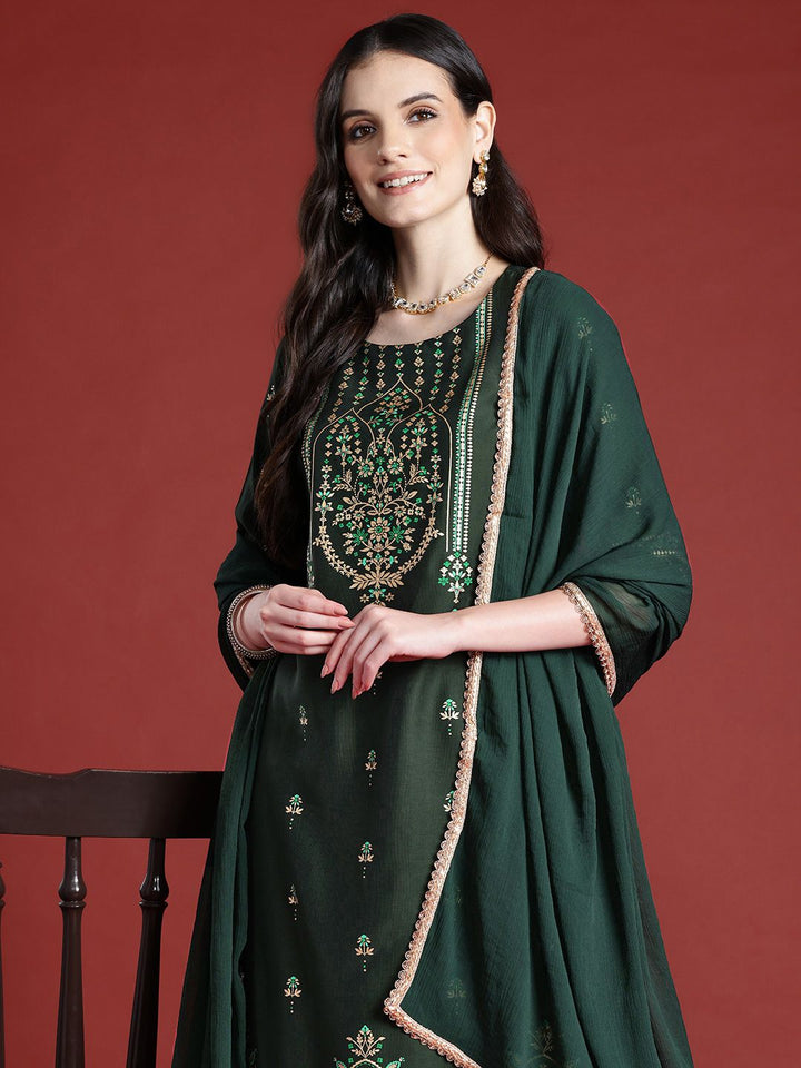 Anouk Tyohaar Collection Printed Straight Kurta with Palazzos & Dupatta