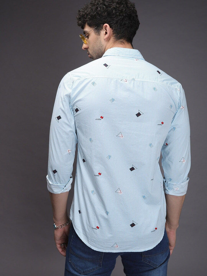 The Indian Garage Co Men Blue & White Slim Fit Striped Casual Shirt