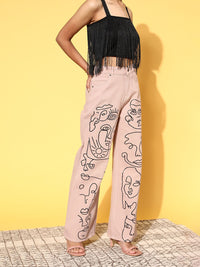 SASSAFRAS Women Stylish Nude High-Rise Straight Fit Jeans