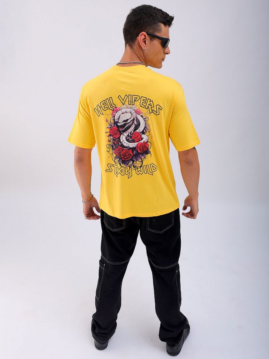 The Indian Garage Co Men Back Printed Boxy Oversized Round Neck T-shirt
