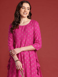 Anouk Tie-Up Tassels Detail Foil Print A-Line Midi Ethnic Dress