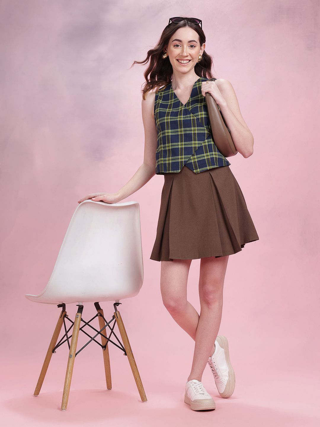 DressBerry Tartan Checked Wrap Top with Tie-ups