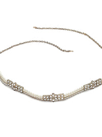 KARATCART Gold-Plated White Kundan-Studded Pearl Beaded Kamarbandh