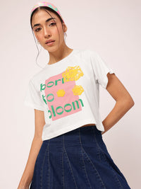 DressBerry Vibe Check Raglan Sleeves Printed Cropped T-shirt