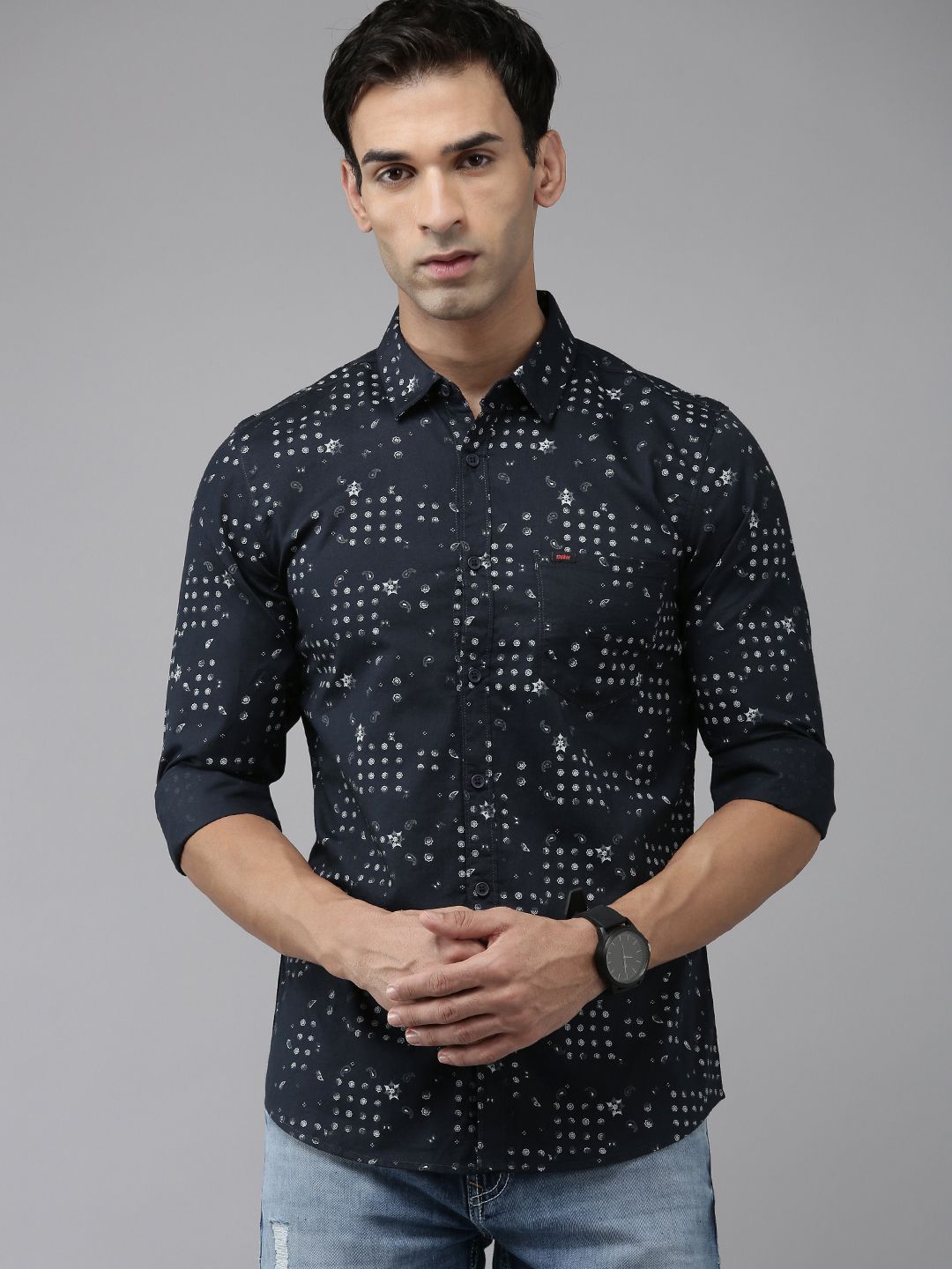 SPYKAR Cotton Slim Fit Opaque Printed Casual Shirt