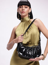 DressBerry Mini Hobo Bag with Lace-Up Detail