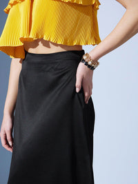 STREET 9 Black Satin A-Line Midi Skirt