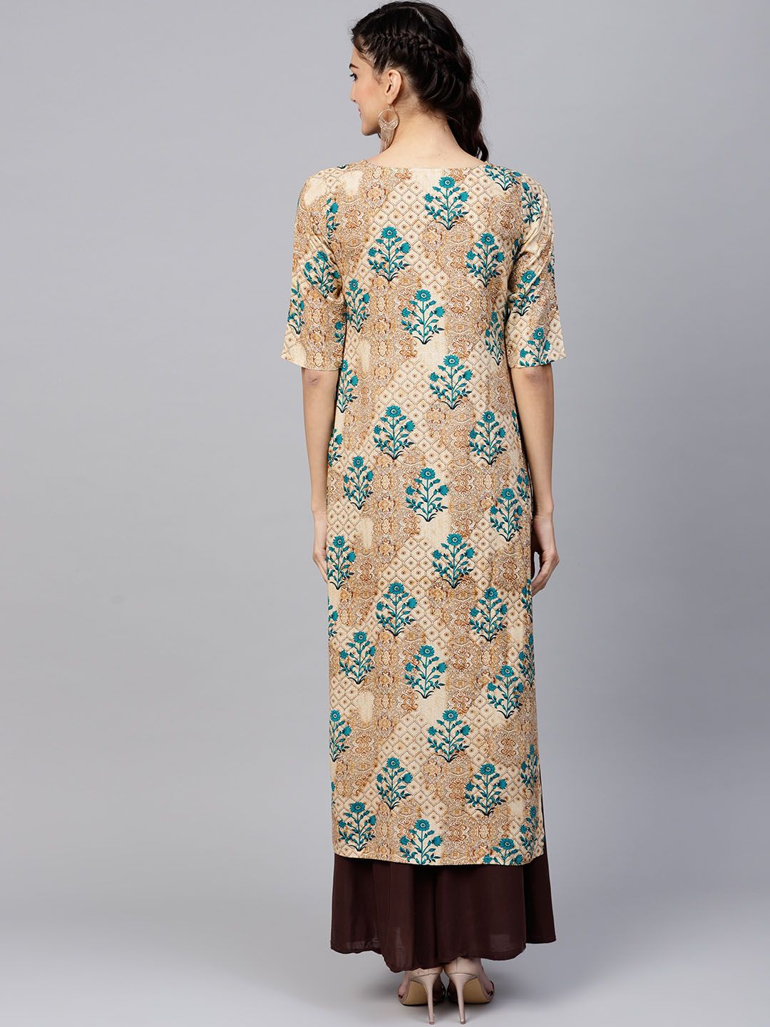 Gerua By Libas Women Beige  Teal Green Printed Straight Kurta