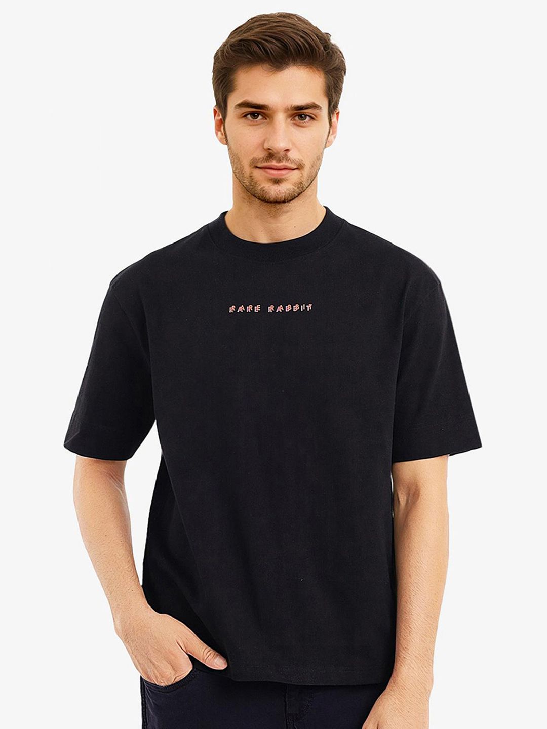 RARE RABBIT Men Graphic Printed Round Neck Cotton Oversized T-Shirt