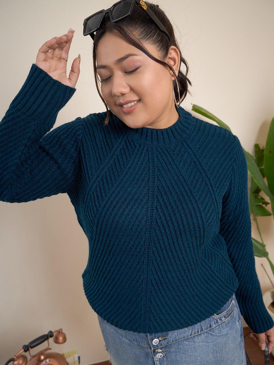 CURVY STREET Plus Size Cable Knit Self Design Acrylic Pullover