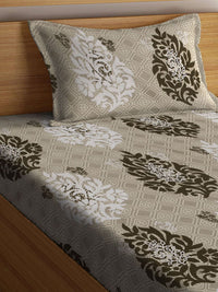 KLOTTHE Beige Ethnic Motifs Cotton 300 TC Dilengkapi Cadar Bujang Halus dengan Sarung Bantal-87 x 59 inci