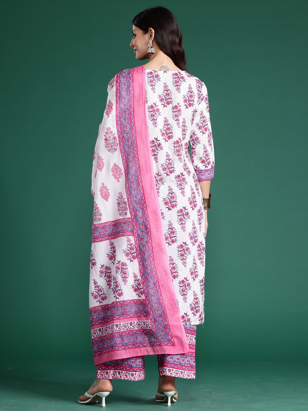 Indo Era Women Floral Printed Regular Pure Cotton Kurta with Palazzos & With Dupatta
