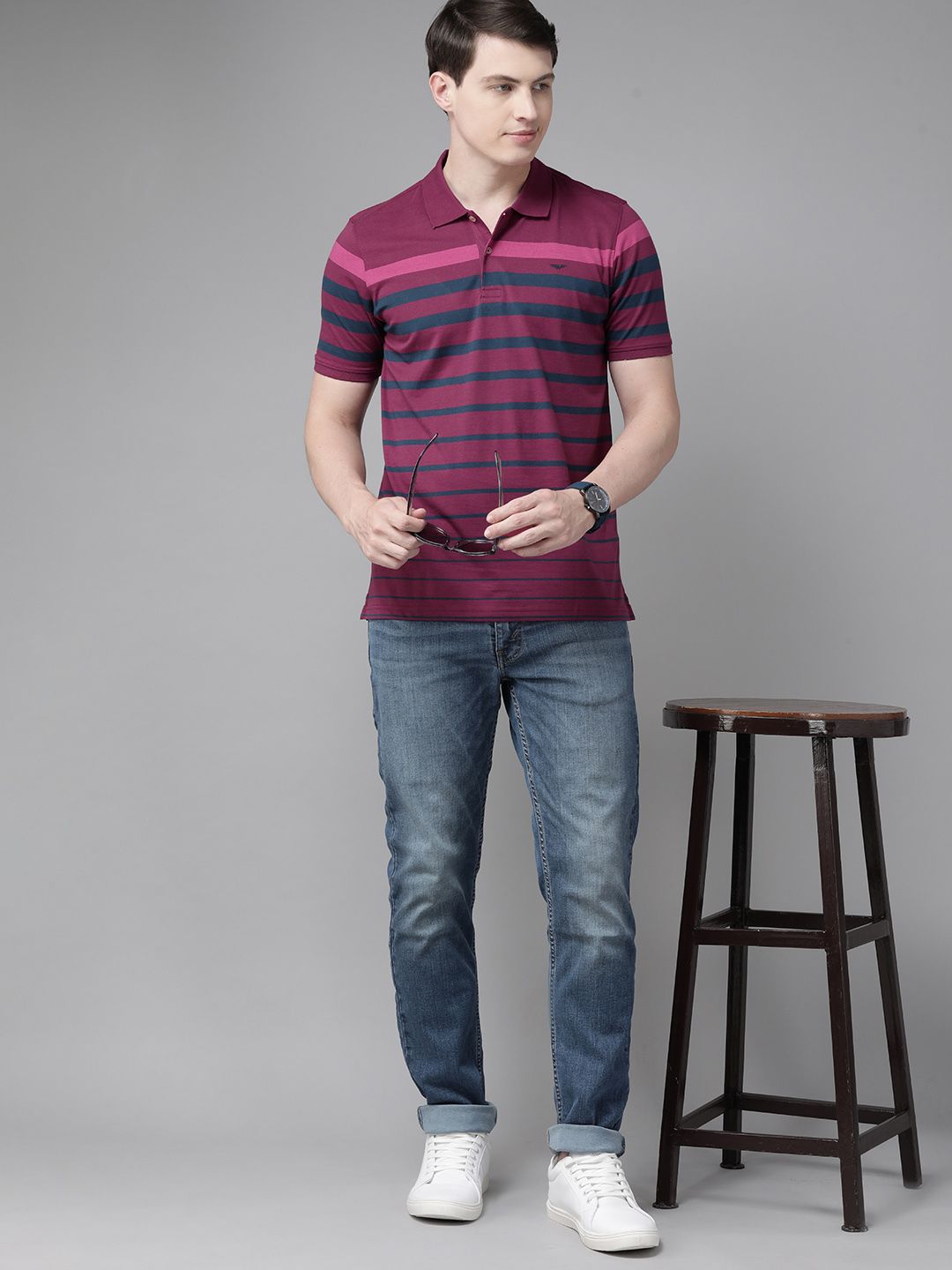 Park Avenue Striped Polo Collar Slim Fit T-shirt