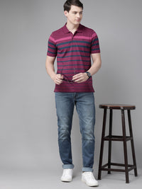 Park Avenue Striped Polo Collar Slim Fit T-shirt