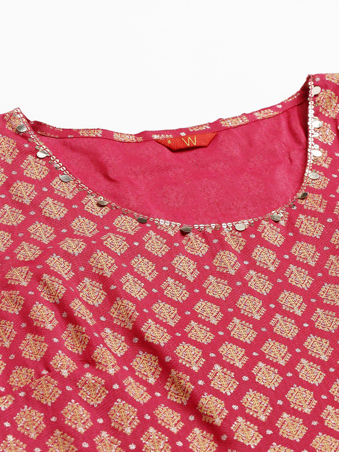 W Pink Ethnic Motifs Chiffon Ethnic Maxi Dress With Tie-Up Waist Coat