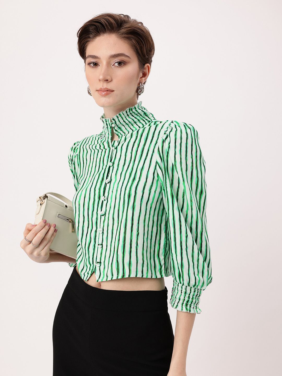 DressBerry Kawaii Core Striped Shirt Style Crop Top