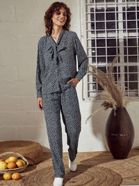 SASSAFRAS Women Grey & Black Animal Printed Straight Trousers