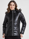 SPYKAR Hooded Regular Quilted Jacket With With Faux Fur Trim