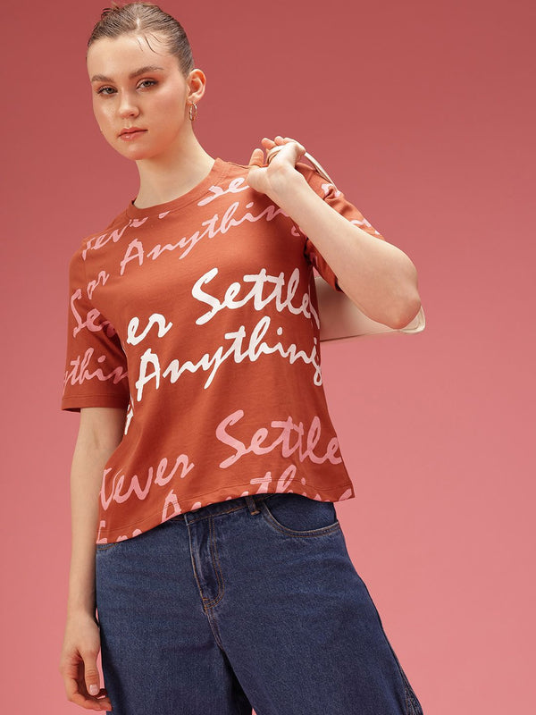 Typography Dressberry dicetak T-shirt Kapas Murni