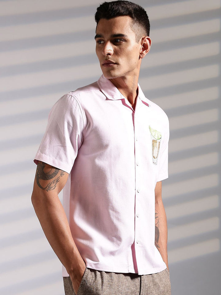 Eszett Lemon-Glass Cuban Collar Cotton Shirt