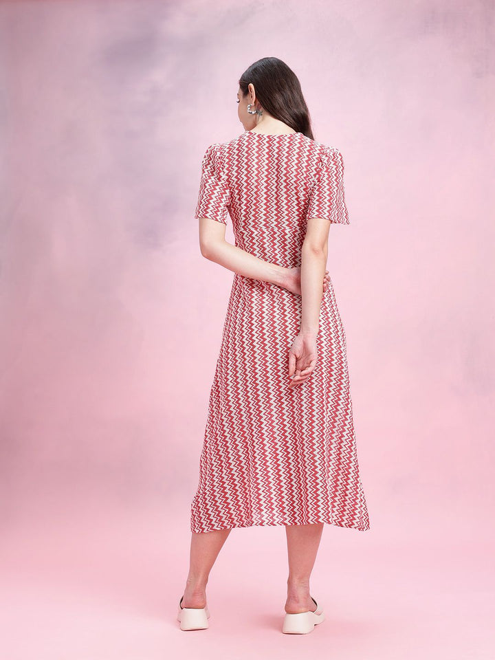 DressBerry Chevron Self-Design Bell Sleeves Crochet Empire Midi Dress