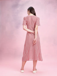 DressBerry Chevron Self-Design Bell Sleeves Crochet Empire Midi Dress
