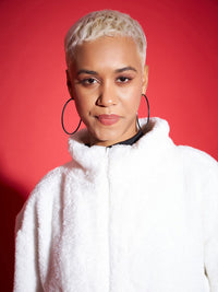SASSAFRAS Stand Collar Faux Fur Trim Open Front Jacket