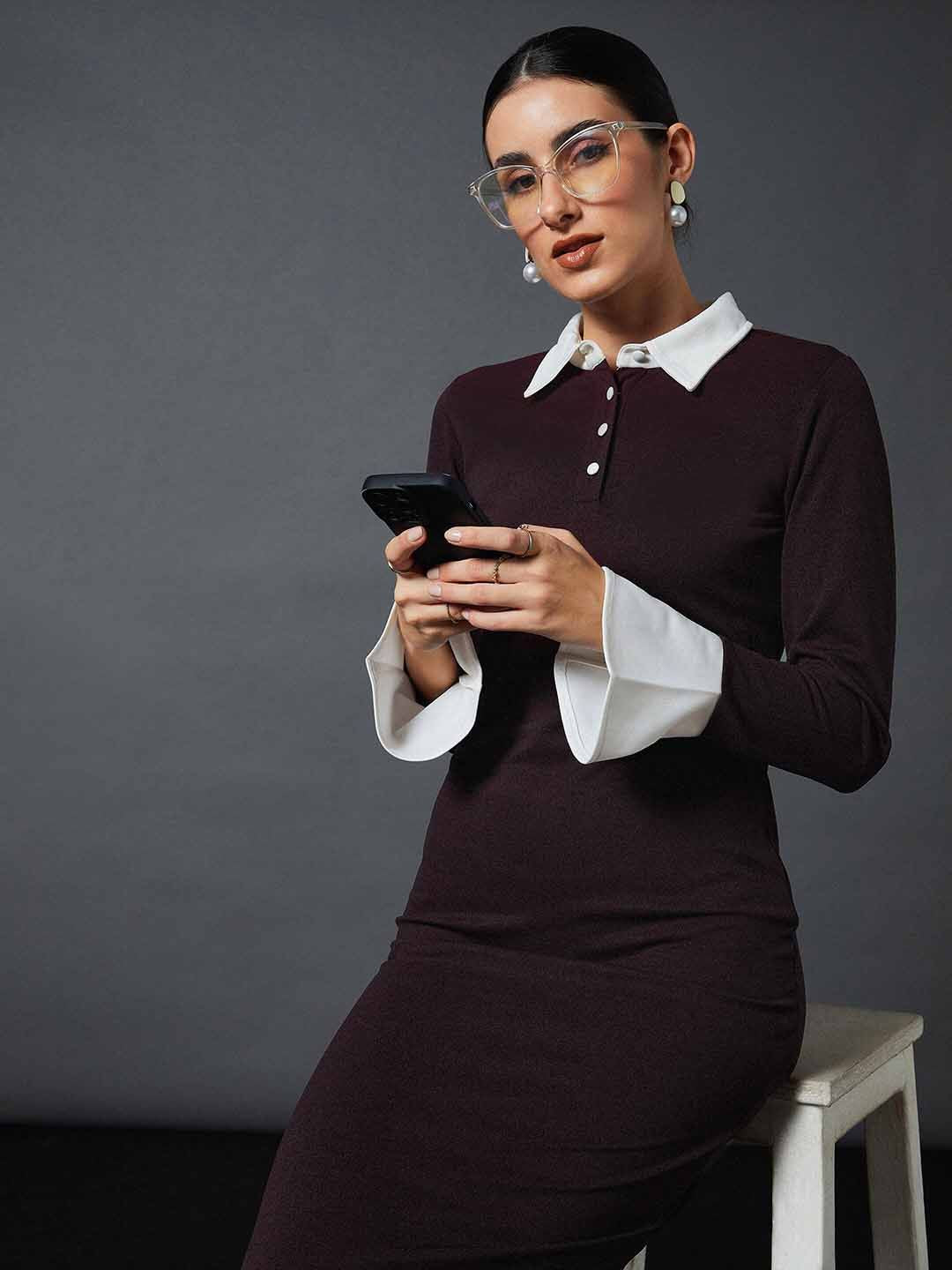 SASSAFRAS worklyf Shirt Collar Sheath Midi Dress
