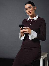 SASSAFRAS worklyf Shirt Collar Sheath Midi Dress