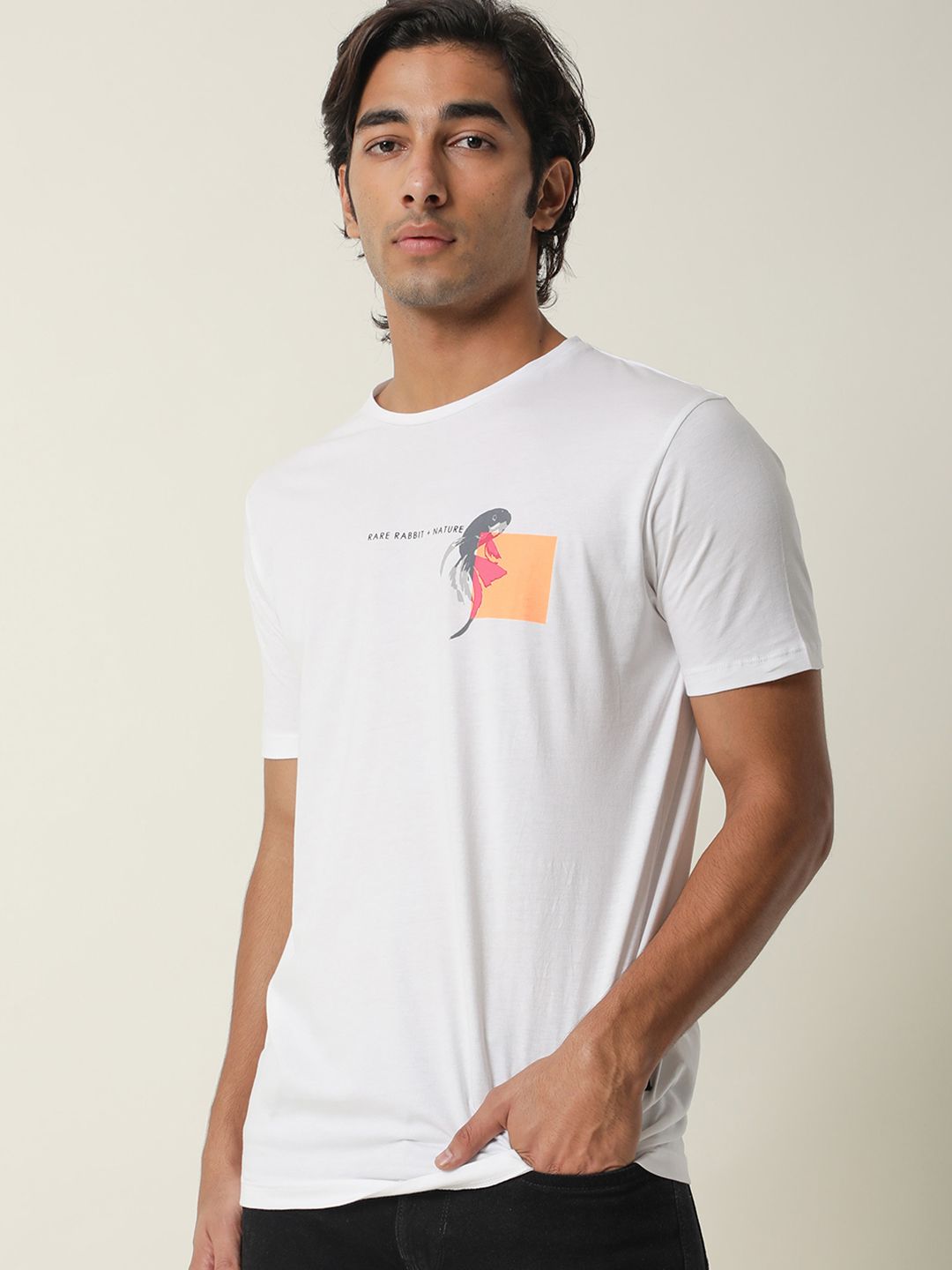 RARE RABBIT Men Gol Printed Pure Cotton Slim Fit T-Shirt