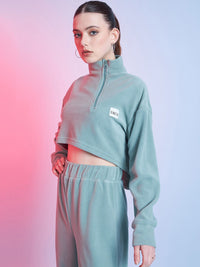 STREET 9 Green Mock Collar Crop Sweatshirt