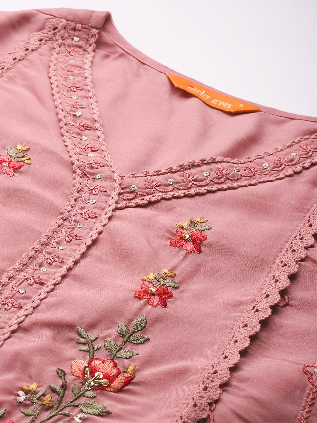 Indo Era Floral Embroidered Thread Work Kurta with Trousers & With Dupatta