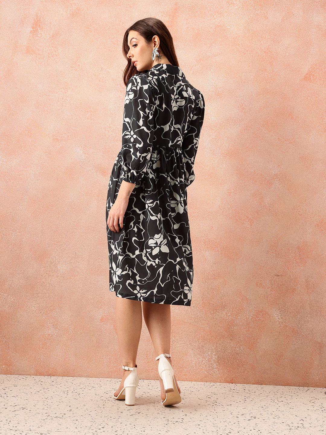 all about you Floral Print Puff Sleeve Shirt Style Formal Dress