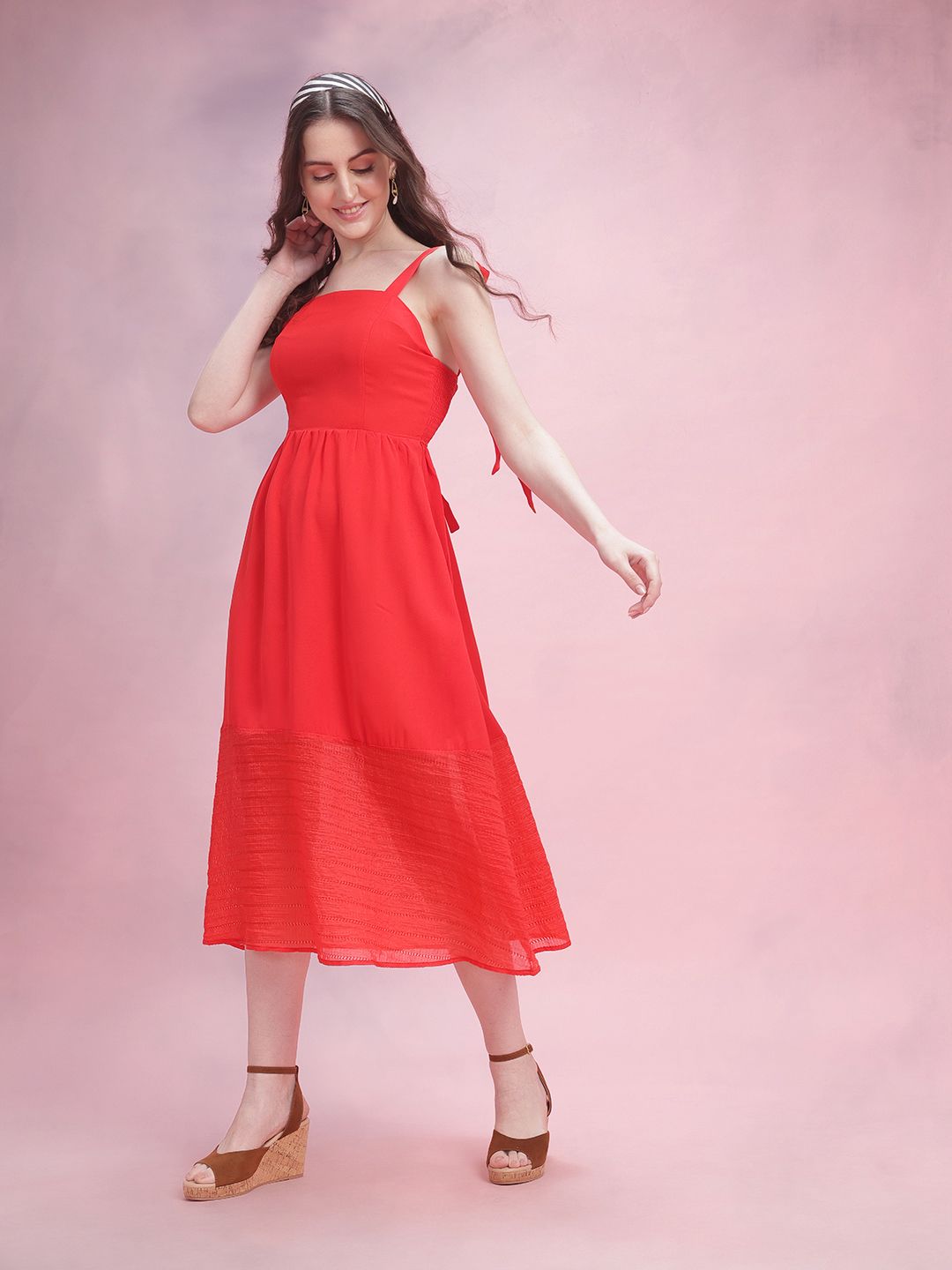 DressBerry Self-Striped Smocked Fit & Flare Dress