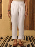 House of Chikankari Women White Cotton Solid Seluar