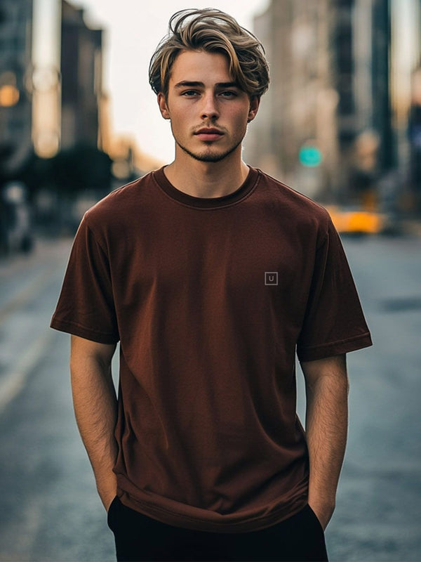 Urbano Fashion Men Solid Round Neck Cotton Oversized T-shirt