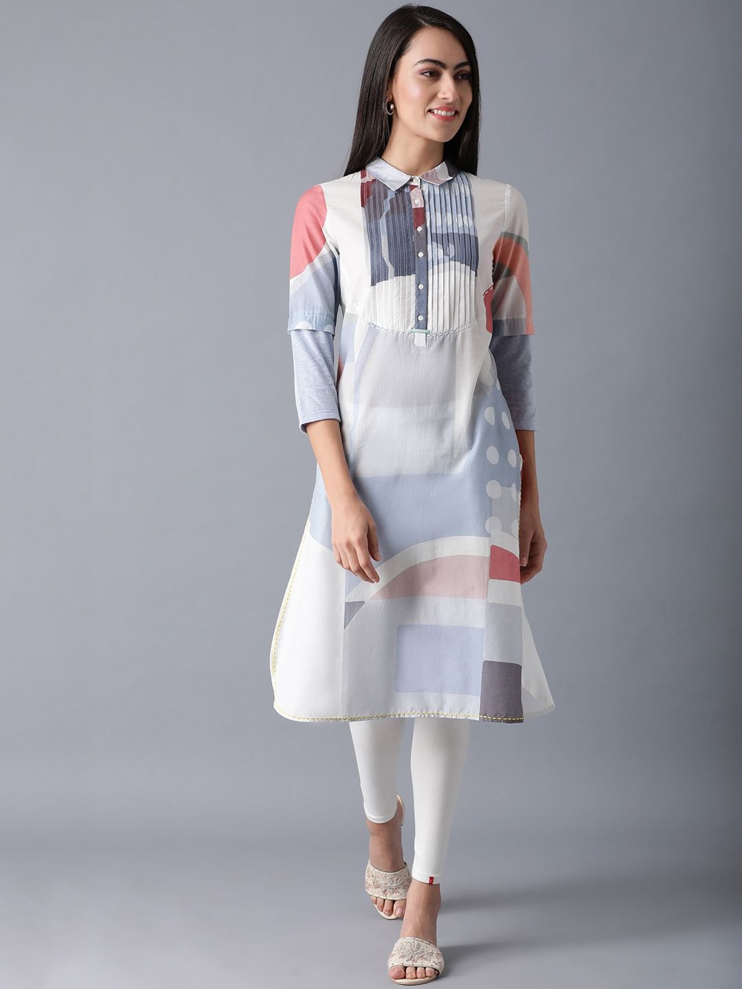 W Women Blue Printed Kurta