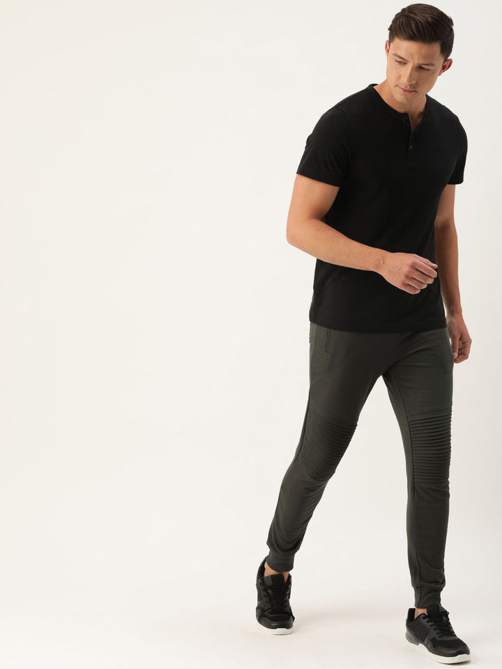 The Indian Garage Co Men Grey Solid Pleated Detail Joggers