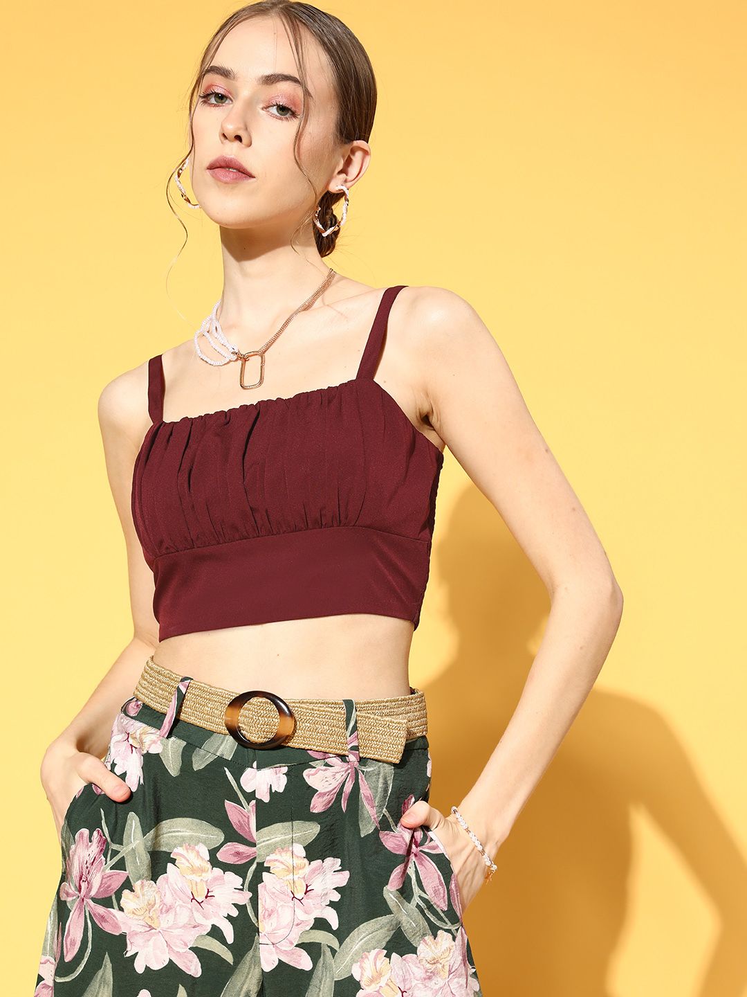 Berrylush Women Charming Maroon Solid Bustier Top