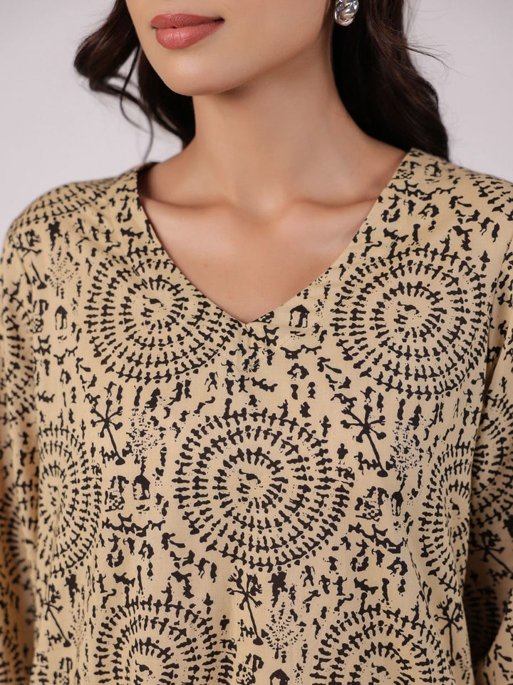 SANSKRUTIHOMES Printed V-Neck Pure Cotton Top With Trouser