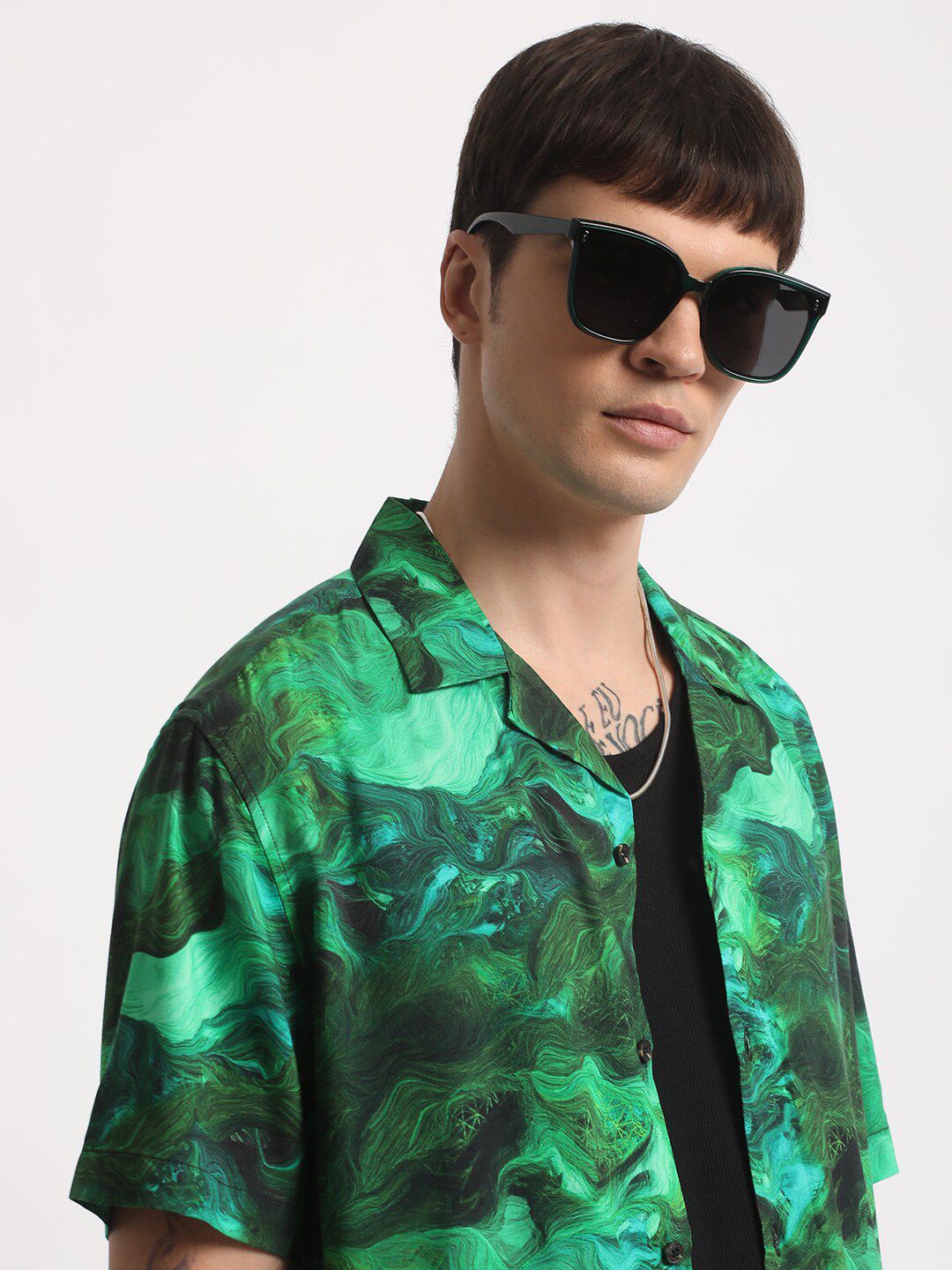 THE BEAR HOUSE Abstract Printed Cuban Collar Pure Cotton Casual Shirt
