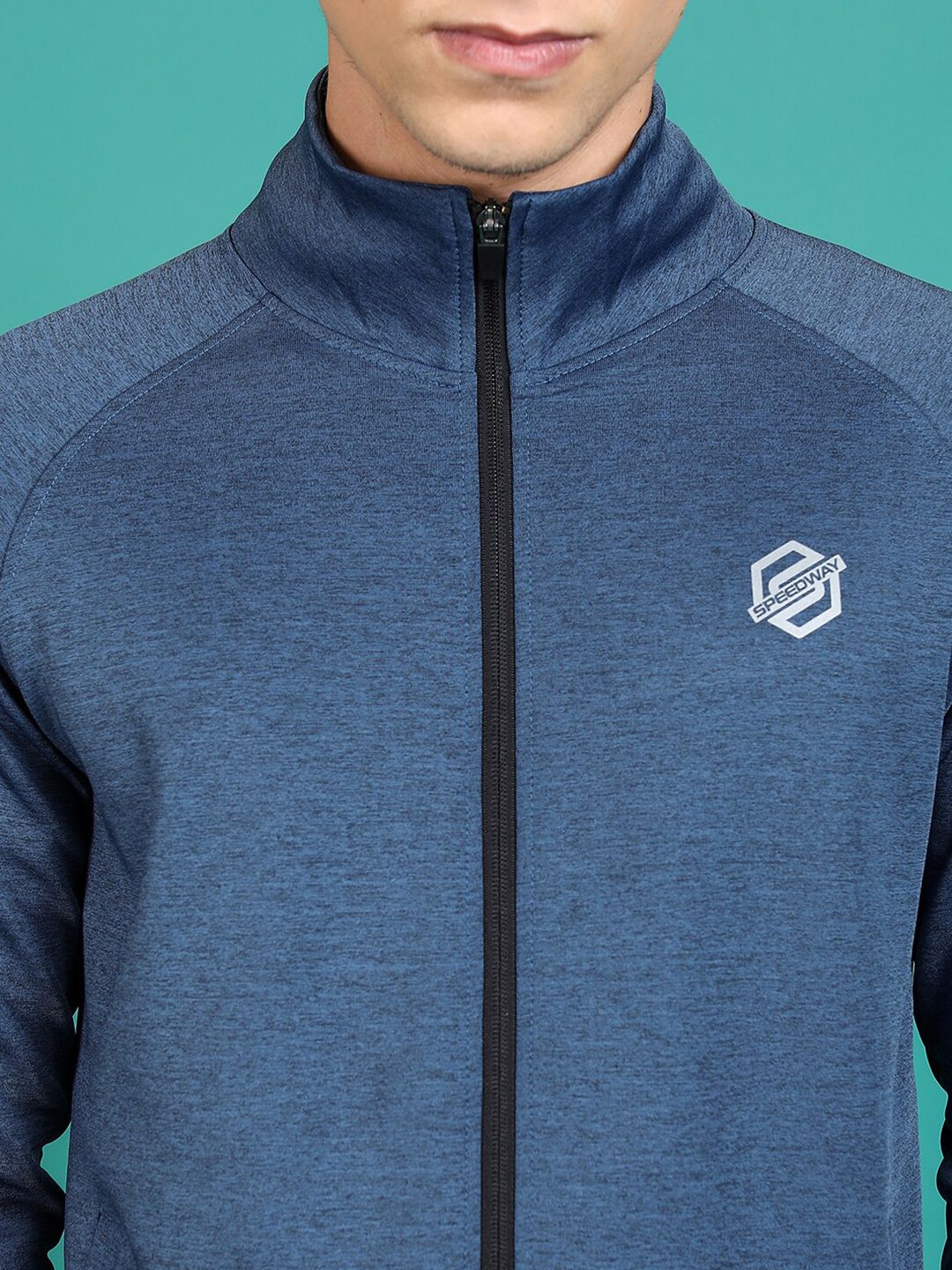 HIGHLANDER Navy Blue Mock Collar Front-Open Sweatshirt
