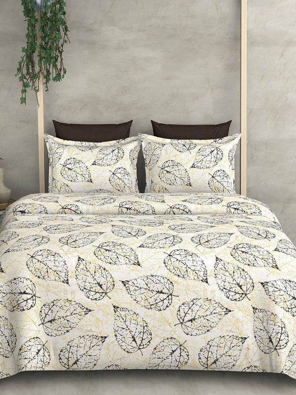 Cortina Glazed Cotton Green & White Floral 140 TC King Bedsheet with 2 Pillow Covers