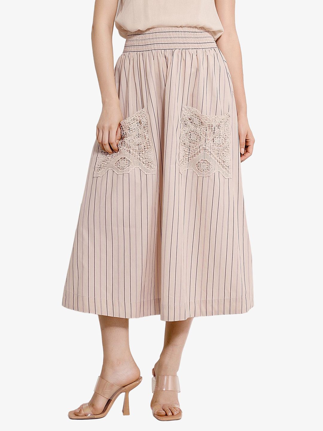 RAREISM Striped Flared Midi Skirts